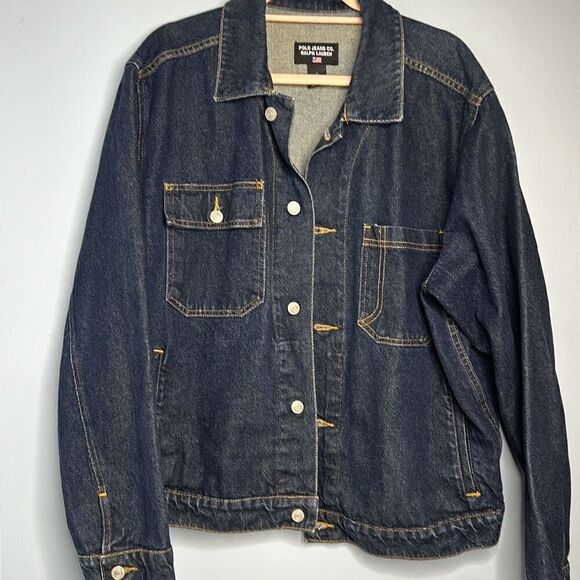 Polo Jeans Ralph Lauren Denim Military Denim Jacket Jean Men’s Lg - Picture 1 of 8